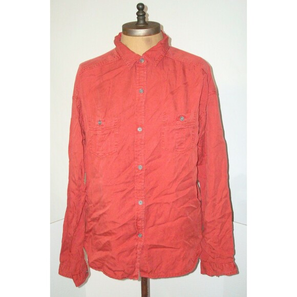 New Prana Womens NWT S Updrift Top Button Pockets LS Patina Red Rust Tencel Logo - Picture 3 of 12
